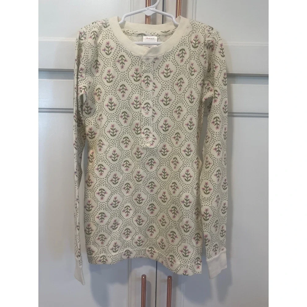 Hanna Andersson Girls Floral Waffle Knit Henley Pajama Set Organic Cotton Sz 10